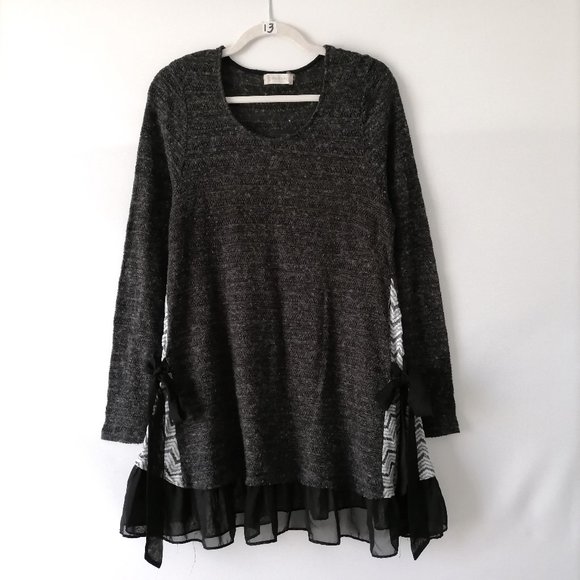 Attard State Women Black Long Sleeve Round Neck Lace Bottom Sweater Dress Size L - Picture 1 of 7